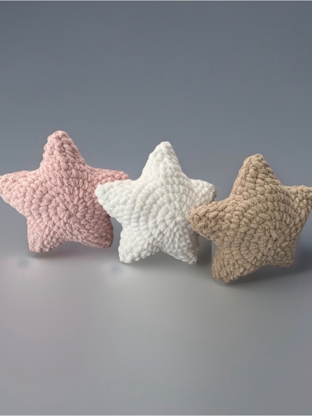 Crocheted Plush Star Accent Pillow Set - Pink, White & Beige - Picture 2 of 5